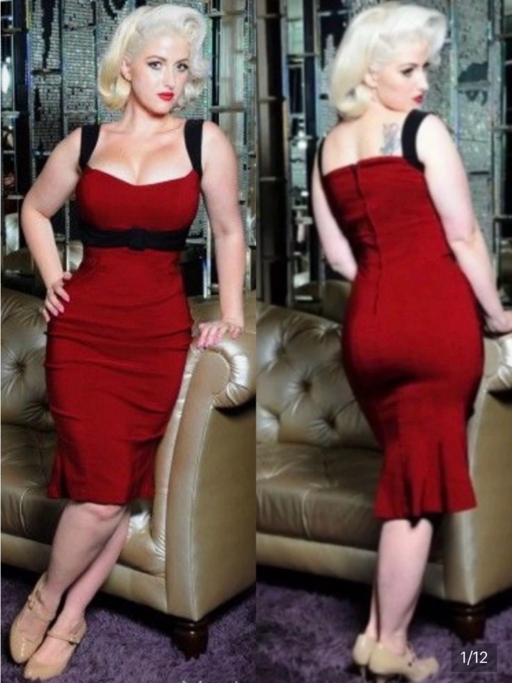 Pinup Couture Jessica Wiggle Dress Retro Pinup Rockabilly Deep Red Burgundy